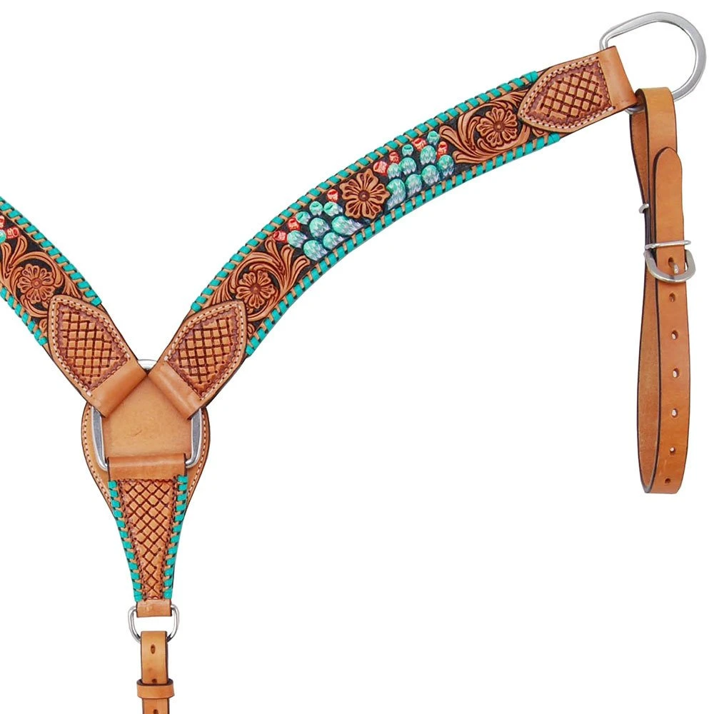 Rafter T Ranch Company Painted Cactus Contoured Breast Collar 3 Rafter T Ranch Company Painted Cactus Contoured Breast Collar