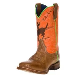 Roper Footwear Youth Horsey Tan 8in. Orange Bucking Bronc