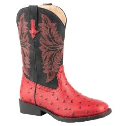 Roper Footwear Kids Red Embossed Ostrich Print Cowboy Boot