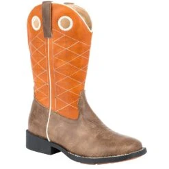 Roper Footwear Kids Distressed Brown Vamp Orange Shaft With Zig Zag Boot