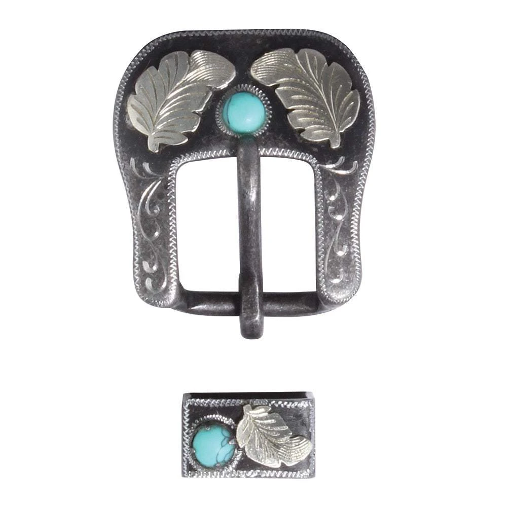 Professional's Choice 3/4in Turquoise Feather Buckle And Keeper 3 Professional's Choice 3/4in Turquoise Feather Buckle And Keeper