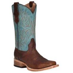 Circle G Kids Brown And Turquoise Top Square Toe Boot