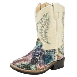 Old West Toddlers Multi Colored Snake Print Cream Shaft Boot