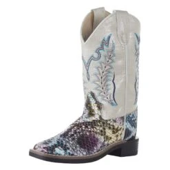 Old West Children's Multi Colored Snake Print Cream Shaft Boot
