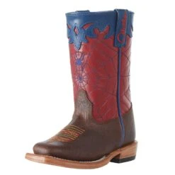 Olathe Boot Company Youth Toast Bison-Red And Blue Spider Web Boot