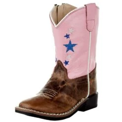 Old West Toddlers Cactus Brown Foot Pink Star Shaft Boot