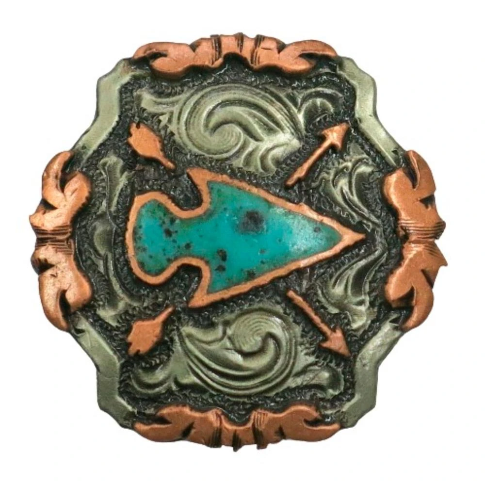NRS Antique Silver Copper Turquoise Arrowhead 1 1/2 Inch Concho 3 NRS Antique Silver Copper Turquoise Arrowhead 1 1/2 Inch Concho