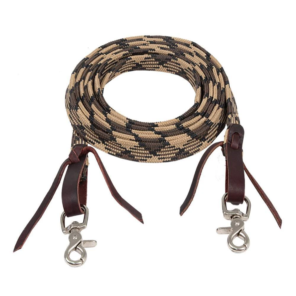 Mustang Aztec Braided Waxed Roping Rein W/Latigo Waterloops 3 Mustang Aztec Braided Waxed Roping Rein W/Latigo Waterloops