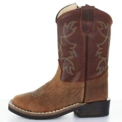 Old West Toddler's Burnt Red Waxy Top And Brown Bull Hide Foot Boot -NRS || STANCE || Classic Shop BSI1912 03