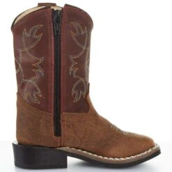 Old West Toddler's Burnt Red Waxy Top And Brown Bull Hide Foot Boot -NRS || STANCE || Classic Shop BSI1912 05