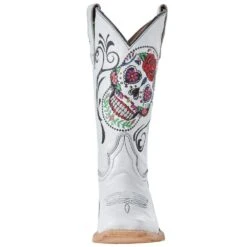 Circle G Kids White Sugar Skull Square Toe Cowboy Boot -NRS || STANCE || Classic Shop J7123 05