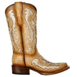 Corral Kids Tan Sparkle Inlay Square Toe Cowgirl Boot -NRS || STANCE || Classic Shop T0117 5