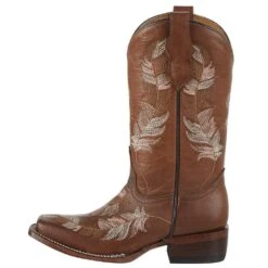 Corral Kids Tan And Pink Embroidered Feather Square Toe Cowgirl Boot -NRS || STANCE || Classic Shop T0121 3