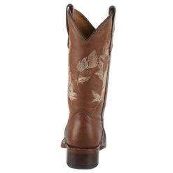 Corral Kids Tan And Pink Embroidered Feather Square Toe Cowgirl Boot -NRS || STANCE || Classic Shop T0121 4