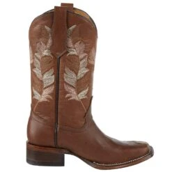 Corral Kids Tan And Pink Embroidered Feather Square Toe Cowgirl Boot -NRS || STANCE || Classic Shop T0121 5