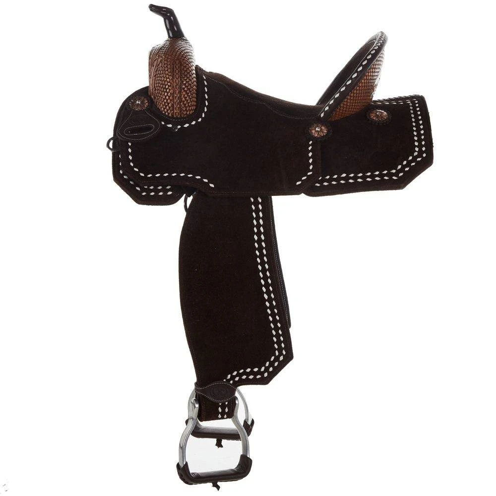 Tomahawk Chocolate Roughout 14 1/2 Inch Barrel Saddle With Tooling And White Buckstitch 4 Tomahawk Chocolate Roughout 14 1/2 Inch Barrel Saddle With Tooling And White Buckstitch - Image 2