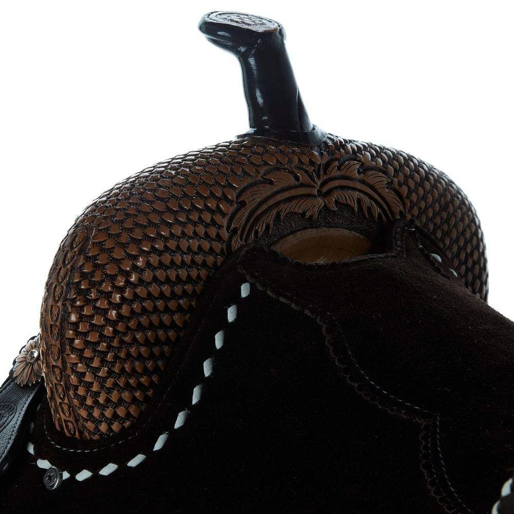 Tomahawk Chocolate Roughout 14 1/2 Inch Barrel Saddle With Tooling And White Buckstitch 5 Tomahawk Chocolate Roughout 14 1/2 Inch Barrel Saddle With Tooling And White Buckstitch - Image 3